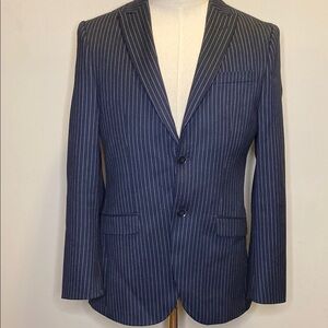 Topman Dark Navy Pinstripe Fully-Lined 2-Button Blazer (36 R)